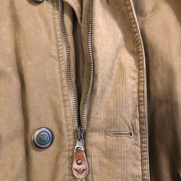 80’s ARMANI JEANS Coat Made in Italy Stoned Wash Brown But/Zip Lined Hood Sz 48